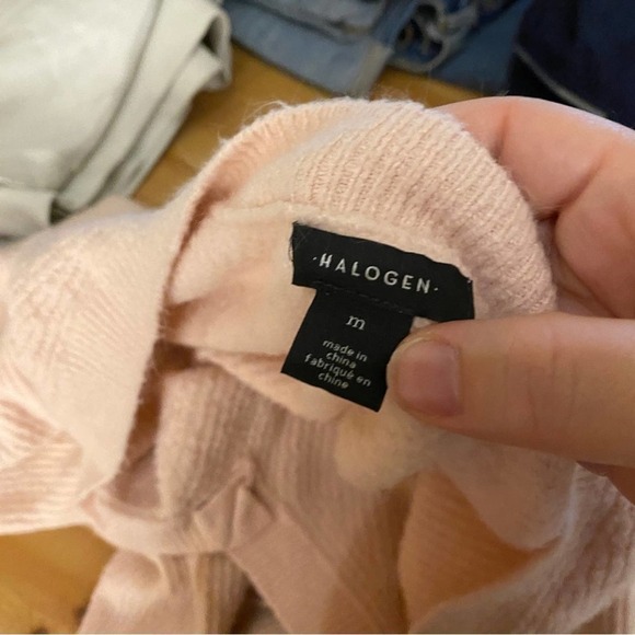 Nordstrom Halogen Pink Chunky Oversized Tunic Sweater Medium v neck - Picture 6 of 11